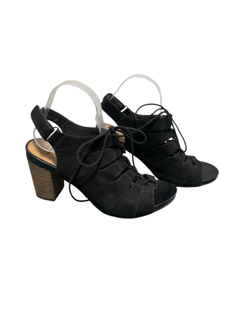 Clarks Collection Soft Cushion Black Open Toe Heeled Sandals Size 9